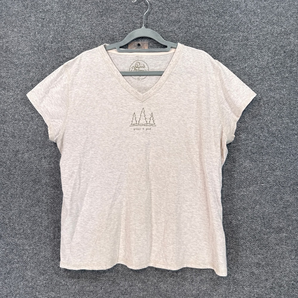 Life is Good Good Karma Shirt Womens XL Beige Green Is Good Graphic Tee Cotton